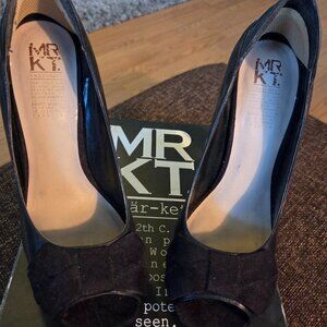 MRKT Andie Black Leather Peep-Toe Heels | Size 9 | Classic & Chic